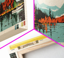 Load image into Gallery viewer, Echo Lake Montana Framed Canvas Print, Panoramic Wall Art, Midcentury Modern, Pop Art, Living Room Decor, Travel Poster, Nature Art
