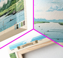 Load image into Gallery viewer, Elk Lake Michigan Framed Canvas Print, Panoramic Wall Art, Midcentury Modern, Pop Art, Bedroom Decor, Travel Poster, Nature Art