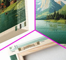 Load image into Gallery viewer, Emerald Lake Colorado Framed Canvas Print, Panoramic Art, Midcentury Modern, Pop Art, Living Room Wall Art, Travel Poster, Lake Art