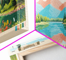 Load image into Gallery viewer, Emma Matilda Lake Wyoming Framed Canvas Print, Panoramic Wall Art, Midcentury Modern, Pop Art, Bedroom Decor, Travel Poster, Nature Painting