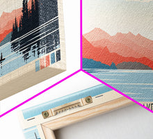 Carregar imagem no visualizador da galeria, Flathead Lake Montana Framed Canvas Print, Panoramic Wall Art, Midcentury Modern, Pop Art, Bedroom Decor, Travel Poster, Nature Art, Artistic Decor