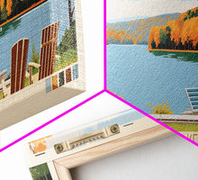 Load image into Gallery viewer, Gardner Lake Connecticut Framed Canvas Print, Panoramic Wall Art, Midcentury Modern, Pop Art, Bedroom Decor, Travel Poster, Lake View, Artistic Decor