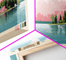 Load image into Gallery viewer, Geist Lake Indiana Framed Canvas Print, Panoramic Art, Midcentury Modern, Pop Art, Living Room Decor, Travel Poster, Nature Art, Wall Art