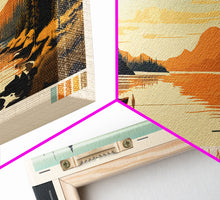 Load image into Gallery viewer, Georgetown Lake Montana Framed Canvas Print, Panoramic Wall Art, Midcentury Modern, Pop Art, Living Room Decor, Travel Poster, Nature Art, Lake House Art