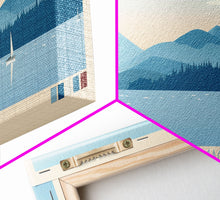 Load image into Gallery viewer, Lake Memphremagog Vermont Framed Canvas Print, Panoramic Wall Art, Midcentury Modern, Pop Art, Bedroom Art, Travel Poster, Lake House Decor