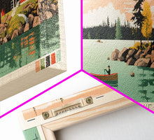 Load image into Gallery viewer, Martre Lake, Northwest Territories Panoramic Wall Art Framed Canvas Print, Midcentury Modern, Pop Art, Home Decor, Travel Poster, Living Room Art