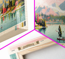 Load image into Gallery viewer, South Lake, California Framed Canvas Print, Lake House Decor, Midcentury Modern Art, Pop Art, Travel Poster, Bedroom Wall Art