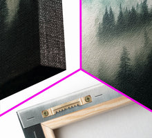 Carregar imagem no visualizador da galeria, Foggy Forest wall art, relaxing art, zen art, framed canvas print, foggy landscape, trendy decor