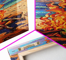 Carregar imagem no visualizador da galeria, Abstract Canvas Painting of Campfire on Beach, Beachy Wall Art, Tall and Narrow Vertical Wall Art, Canvas Painting Printed and Framed