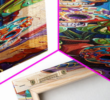 Load image into Gallery viewer, Day of The Dead Inspired Mexican Canvas Painting Framed, Long Narrow Wall Art Print, Spanish Style Home Decor, Contemporary Art Print