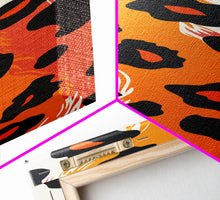 Load image into Gallery viewer, Bold Leopard Print in Orange and Black - Framed Canvas Print, Midcentury Modern Wall Art, Skinny Art, Tall Art, Living Room Decor