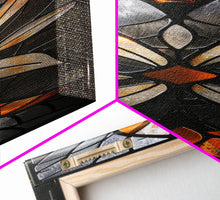 Load image into Gallery viewer, Amber and White Stained Glass Floral Design - Framed Canvas Print, Midcentury Modern Art, Skinny Art, Tall Art, Living Room Wall Decor, Boho Art