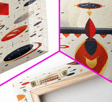 Load image into Gallery viewer, Art Deco Rocket Ship Atomic Age Wall Art, Retro MCM Inspired Framed Canvas Print, Mid-century Modern Nursery Decor