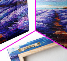 Carregar imagem no visualizador da galeria, Expansive Lavender Fields Under a Bright Sky, Skinny and Tall Art, Bold Framed Canvas Print, Landscape Wall Art