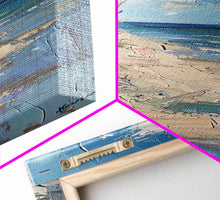 Carregar imagem no visualizador da galeria, Framed Canvas Print Skinny Art of a Peaceful Beach Scene with Sea Oats Blowing in the Wind and Gentle Waves in the Background, Perfect Tall Art for Homes