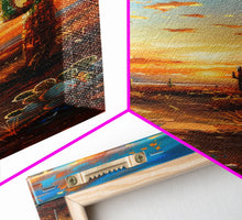 Load image into Gallery viewer, Arizona Desert Landscape with Saguaro Cactus at Sunset on a Framed Canvas Print Skinny Art Piece