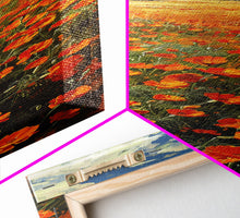 Carregar imagem no visualizador da galeria, Expansive Poppy Field Under a Bright Blue Sky on a Framed Canvas Print Skinny Art Piece