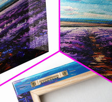 Carregar imagem no visualizador da galeria, Framed Canvas Print of Wide Lavender Fields Under a Bright Sky Featuring Skinny Tall Art for Stunning Wall Decor in Home or Office