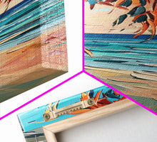 Carregar imagem no visualizador da galeria, Expressive Coastal Shoreline Landscape in Blue and Orange, Abstract Painting on Framed Canvas Print, Perfect for Beach-Themed Wall Art