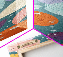 Carregar imagem no visualizador da galeria, Floating Leaves in Soft Pastel Colors, Skinny Tall Art with Japanese Influence, Framed Canvas Print in Ukiyo-e Style