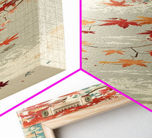 Load image into Gallery viewer, Autumn Maple Leaves in Japanese Garden Ukiyo-e Style Art Skinny Framed Canvas Print with Subtle Color Palette