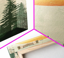 Carregar imagem no visualizador da galeria, Abstract Sun Over Forest Silhouette Earth Tones Skinny Art Tall Art Framed Canvas Print Japanese Style Art Ukiyo-e Art Wood Block Print Minimalist