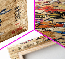 Carregar imagem no visualizador da galeria, Butterflies In Spiral Formation On Light Brown Canvas Tall Art Skinny Art Framed Canvas Print Japanese Style Art Ukiyo-e Wood Block Print