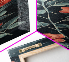 Load image into Gallery viewer, Deep Red Roses With Dark Green Foliage Skinny Art Tall Art Framed Canvas Print Japanese Style Art Ukiyo-e Art Wood Block Print Elegant Floral