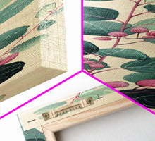 Load image into Gallery viewer, Delicate Green Leaves And Pink Buds On A Branch Against A Textured Background, Skinny Art Tall Wall Art Framed Canvas Print Japanese Style Art