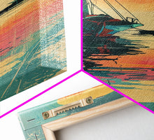 Carregar imagem no visualizador da galeria, Fishing Boat Reflecting in Water with Vibrant Sunset, Japanese Art-Inspired Tall Framed Canvas Print for Wall Art