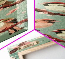 Load image into Gallery viewer, Delicate Sparrows Perched On Cherry Blossoms Under Full Moon Serene Nighttime Setting Captured Tall Framed Canvas Print Nature Scene