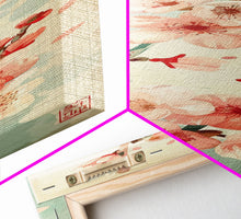 Cargar imagen en el visor de la galería, Cherry Blossom Japanese Art Skinny Wall Art Framed Canvas Print in Light Pastel Colors on Branch Against Subtle Green Background