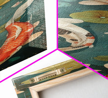 Cargar imagen en el visor de la galería, Graceful Koi Fish Swimming Among Lotus Flowers For Zen-Inspired Wall Art Japanese Style Framed Canvas Print