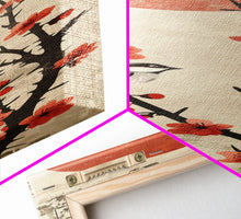 Load image into Gallery viewer, Delicate Birds Perched On Blooming Branch With Red Sun For Traditional Japanese Wall Art Decor Ukiyo-e Style Framed Canvas Print