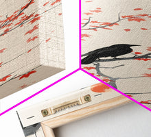 Load image into Gallery viewer, Crows On Bare Tree Branches Against Red Sun Skinny Art Wood Block Print Japanese Style Art Framed Canvas Print Tall Art Ukiyo-e Art