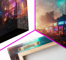 Load image into Gallery viewer, Destitute cyberpunk city with neon signs wall art, Bladerunner vibes art, synthwave style art, cool wall art