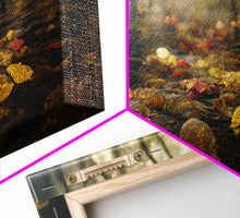 Carregar imagem no visualizador da galeria, Fall leaves floating down the river, autumn, landscape and nature canvas print, oil painting style, neutral wall art