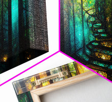 Cargar imagen en el visor de la galería, Fantasy wall art, canvas print, magical forest, fantasy landscape art, ready to hang wall art, bioluminescent glowing fantasy wall decor
