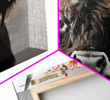 Carregar imagem no visualizador da galeria, Framed Canvas Wall Art, Cute Cow Wearing Flowers, Farmhouse Decor, Farmhouse Wall At, Extra Large Boho Decor, Modern Art, Minimalist Rustic