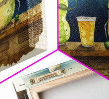 Load image into Gallery viewer, Funny Pickles In A Bar, Watercolor Painting Print, Framed Wall Art, Funny Decor, Kitsch Art, Framed Canvas Pickle Art