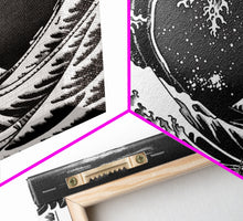 Load image into Gallery viewer, Black and White Wave Canvas Print, Hokusai Inspired Wall Art, Woodblock Print Style, Wall Art, Vintage Style Wall Art