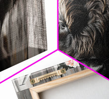 Carregar imagem no visualizador da galeria, Framed Canvas Wall Art, Cute Highland Cow Print, Modern Wall Art Farmhouse Decor, Fun Rustic Farmhouse Art, Life On The Farm, Cow and Flower