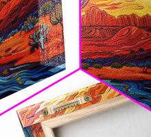 Load image into Gallery viewer, Midcentury Modern Pop Art Desert Landscape Painting Canvas Print, Framed Wall Art, Southwestern Decor, Home Decor Wall Art, Country Decor