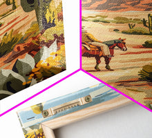Load image into Gallery viewer, Cowboy Riding in Desert Landscape with Cacti - Framed Canvas Print, Western Art, Southwestern Decor, Desert Scene Wall Art for Home