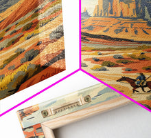 Load image into Gallery viewer, Cowboy in Southwestern Desert Landscape - Framed Canvas Print, Western Wall Art, Desert Scene Art, Cactus Decor for Living Room