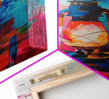 Cargar imagen en el visor de la galería, Brightly Painted Oil Lamp - Framed Canvas Print, Vibrant Western Art, Rustic Lamp Wall Art for Living Room Decor