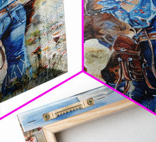 Load image into Gallery viewer, Cowboy on Rearing Horse Silhouette - Framed Canvas Print, Western Wall Art, Rustic Decor, Living Room and Bedroom Art Print