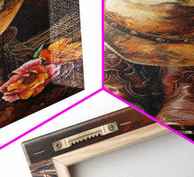 Load image into Gallery viewer, Cowboy Boots and Hat with Flowers Art - Framed Canvas Print, Rustic Wall Decor, Western Bedroom Art, Cowboy Home Decoration