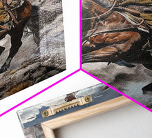 Carregar imagem no visualizador da galeria, Framed Canvas Print, Cowboy Riding Horse with Gun Wall Art, Western Style Artwork for Living Room or Bedroom Decor, Dynamic Home Art Piece