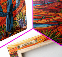 Carregar imagem no visualizador da galeria, Framed Canvas Print, Bright Desert Landscape with Cacti and Mountains, Perfect Wall Art for Living Room or Bedroom